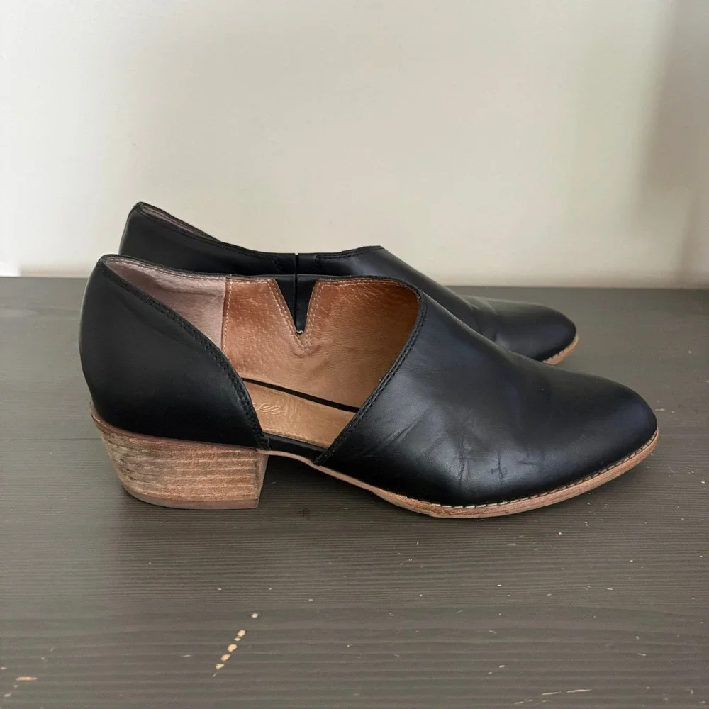 Madewell Shoe Lucie 9 True Black Leather D'Orsay Stacked Heel Bootie